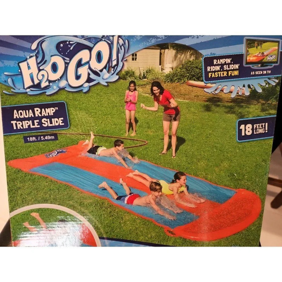 H20 Go Aqua Ramp Triple Water Slide Drench Water Pool Slip N Slide 18 FEET LONG - Picture 3 of 7